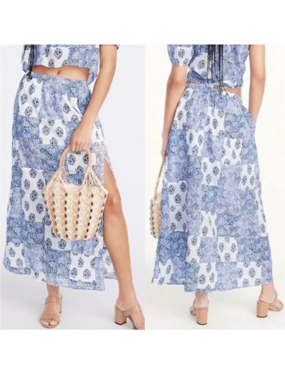 J. Crew Side Slit Patchwork Maxi Skirt NWT